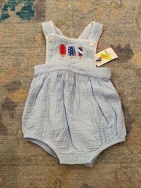 Light Blue Baby Bubble Romper with Popsicle Appliqué
